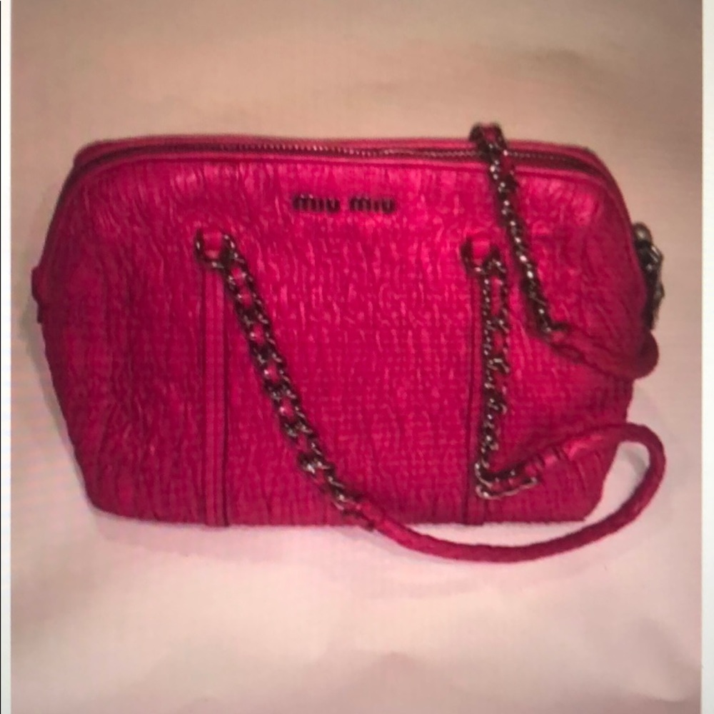 Miu Miu Fuxia Cloquet Napa Leather Shoulder Bag
